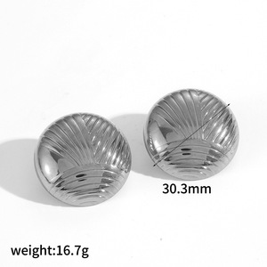 <b>Stud</b> Earrings Round Ball Geometric 18K Gold <b>Titanium</b> Steel Fashionable Simple Design For Women - Product Image 4