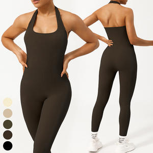 Halter <span class=keywords><strong>sans</strong></span> couture épissage bout à bout <span class=keywords><strong>sport</strong></span> body entraînement Fitness combinaisons une pièce Yoga combinaison pour femmes avec coussinets - Product Image 1