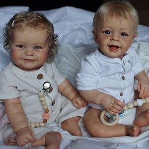 Muñecos Reborn Gemelos de Vinilo y Silicona No Tóxicos con Piel 3D, Niño y Niña Estilo Americano de 55 Cm - Product Image 5