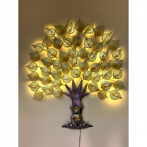 Fabriqué à la main élégant fer métal arbre bouddha méditation avec lumières LED tenture murale à prix minimum décoration et idées cadeaux. - Product Image 1