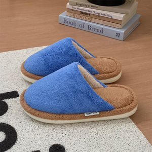 XIXIXITIAO pantoufles en peluche à blocs de couleurs pour femmes hommes <span class=keywords><strong>chaussures</strong></span> de maison d'hiver antidérapantes douces floues chaudes et confortables toboggans d'intérieur unisexes - Product Image 2