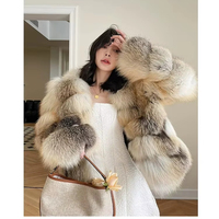 Manteau en fourrure de renard doré de luxe pour femme, veste courte en fourrure de renard véritable, épaisse et chaude, en fourrure naturelle, manteau de mode