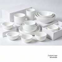 Bol à salade en céramique blanc écologique, vente en gros, vaisselle minimaliste en porcelaine, bol multi-tailles, boîte cadeau, vaisselle personnalisée
