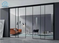Porte coulissante en aluminium noir à double arche, porte en verre cannelé pour gîte et café, cloison intérieure vintage