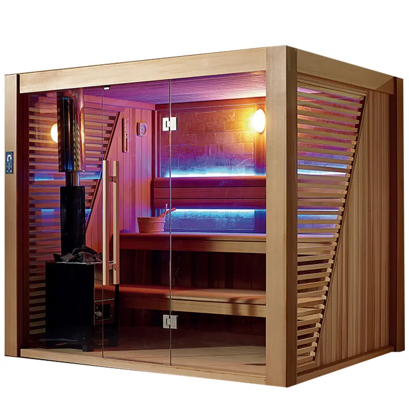 Sauna grande para 6 personas, sauna de madera de cedro, sauna de cristal
