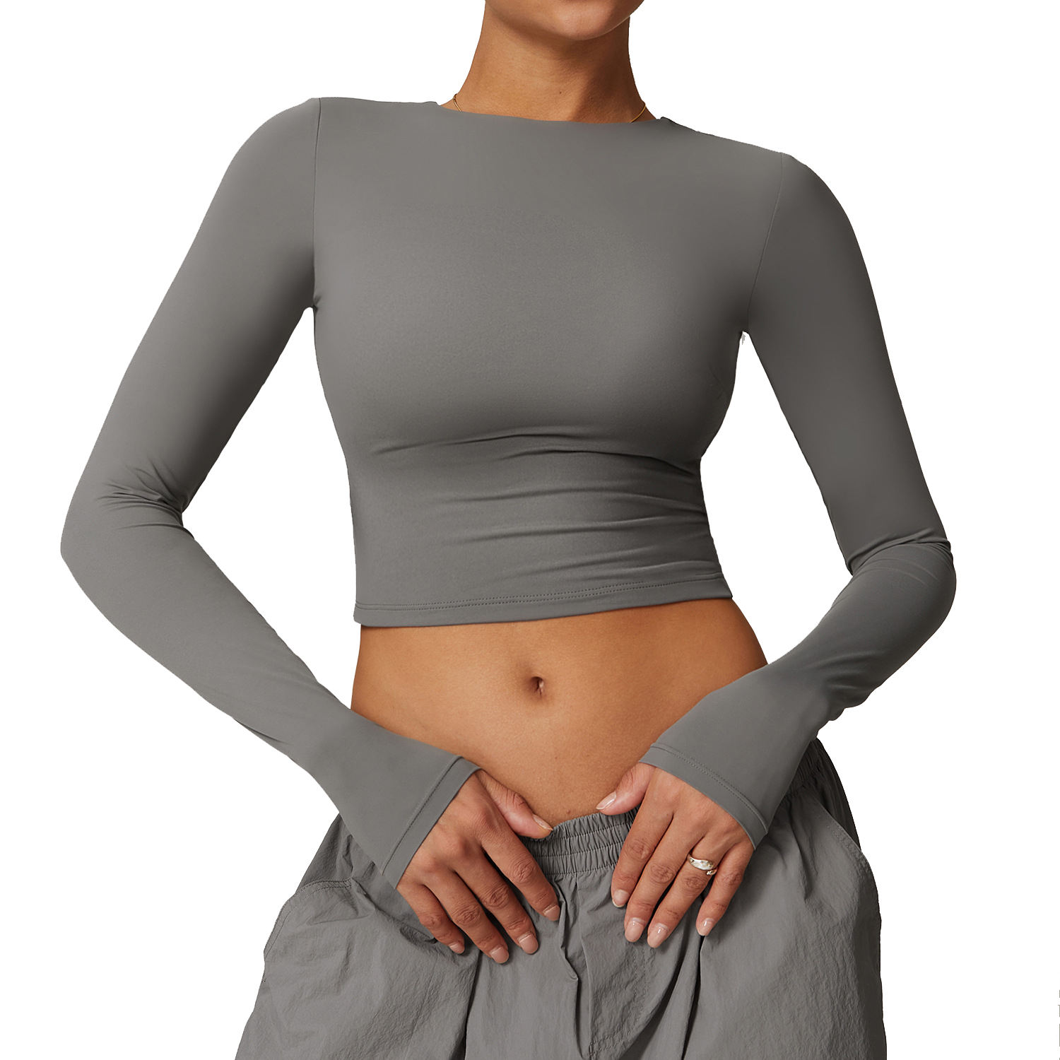 Women's Compression Yoga T-Shirt Long Sleeve Soft Lightweight O-Neck  Cropped Sexy Seamless Active Wear Running Plus Size Back