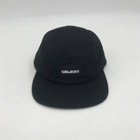Casquettes de camp à 5 panneaux avec patch tissé, chapeaux en coton à 5 panneaux à bord plat, casquettes de camp de style non structuré