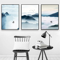 Paysage montagne peinture toile Art navire affiche murale image chambre décor peinture à l'huile sur toile affiches impression image d'art