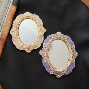 Retro Vintage Handheld <strong>Compact</strong> Makeup <strong>Mirror</strong> Hometic Convenient Straight <strong>Mirror</strong> Luxurious Carved <strong>Design</strong> Girl's Gift - Product Image 1