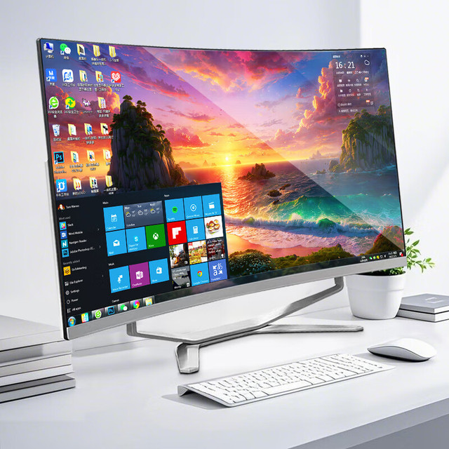 24"27"32" All in One Pc Intel Core I7 I5 I3 8gb Ram 256GB SSD 1920*1080p HD Led Curve Screen Monoblock Computer