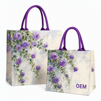 Sac fourre-tout laminé imprimé floral en couleur, durable et réutilisable, avec logo personnalisé pour la promotion et les magasins de détail
