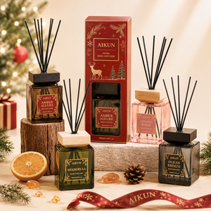 Aikun Pine Balsam Dark Square Glass Natural Rattan <b>Christmas</b> <b>Tree</b> Reed Diffuser Gift Set with Green Box for Holiday Gifts - Product Image 3