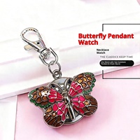 Montre de poche papillon à quartz changeant de couleur, en alliage de zinc, bracelet 25 mm, portable, porte-clés, vente en gros, OEM