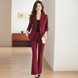 Women's Green Suit Set Polyester Formal Work Wear Spring Autumn Flared Pants Anti-Wrinkle Professional Office Uniform - Product Image 2