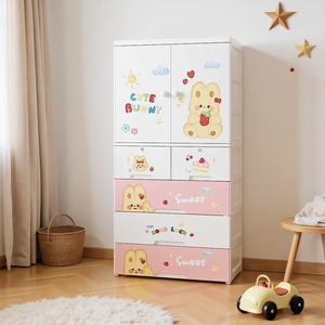 Armadio <span class=keywords><strong>per</strong></span> Bambini a 5 Ripiani, Guardaroba Portatile con Disegni Cartoon, Armadio in Plastica <span class=keywords><strong>per</strong></span> Camera da Letto e Soggiorno - Product Image 2