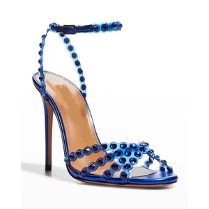 Ladies Clear Ankle Strap Rhinestone Buckle <strong>High</strong> Heeled Peep Toe Sandals Thin <strong>Heels</strong> Fashion Trend Summer Autumn Height Increasing - Product Image 2