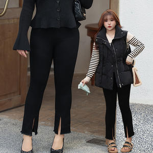 Jeans negros de cintura alta para mujer, talla grande, Runqi, corte ajustado, con abertura en el bajo, tela vaquera elástica de grosor medio, con etiqueta y cintas. - Product Image 4