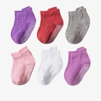 Chaussettes en tricot pour bébé nouveau-né, chaussettes en coton pour enfants, couleur unie, antidérapantes, en coton biologique, chaussons antidérapants pour enfants