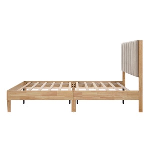 Lit Queen scandinave avec tête de lit en forme de clavier de piano et lit rembourré en lin pour chambre moderne - Product Image 3