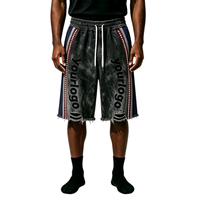Short en coton vintage délavé et vieilli, coupe ample, patchwork, avec cordon de serrage, personnalisable avec logo, pour homme