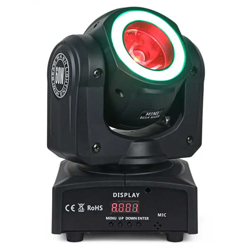 DJ Stage Light 60W Mini Led Moving Head Light Beam Disco Ambiente giratorio Iluminación de fiesta