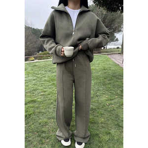 Conjuntos de Traje para Mujer Color Caqui con Detalle de Cremallera, Ropa Formal Elegante - Product Image 2