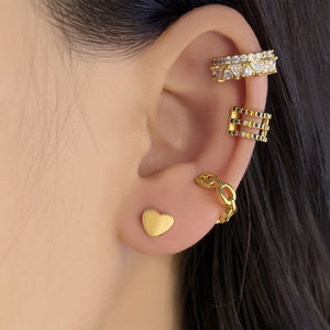 Korean Brass <b>Stud</b> <b>Earrings</b> 18K Gold Plated Rhodium Plated Zircon <b>Heart</b> Design Waterproof Cute Gift for Women - Product Image 4