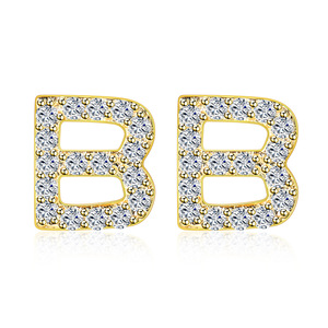 Pendientes con inicial A, oro de 18 quilates, micro pavé de circonitas, para mujer, uso diario. - Product Image 2