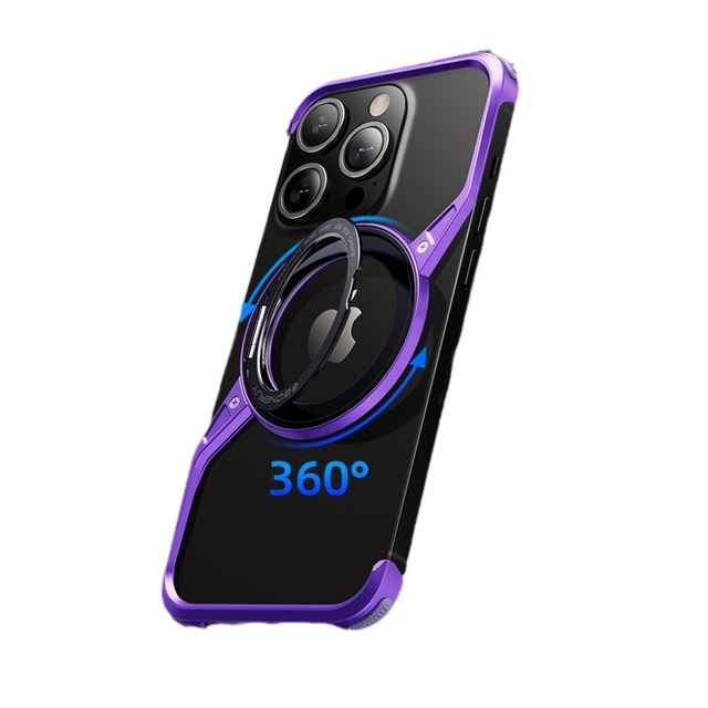 Phone case suitable for iPhone 16 Pro Max, Apple 15, shock-proof 360° stand, metal bezel, magnetic attachment