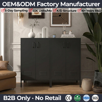 Armoire de rangement en métal noir mat, casier moderne en acier, placard avec deux portes à persiennes, meubles pour salon, bureau à domicile