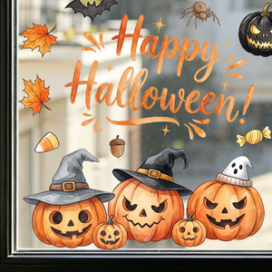 Venta al por mayor de Adhesivos Decorativos Estáticos para Ventanas de Halloween con Diseños de Fantasmas, Calabazas, Perros, Gatos, Murciélagos y Arañas, Pegatinas de Cristal para una Decoración Feliz de Halloween en el Hogar - Product Image 1
