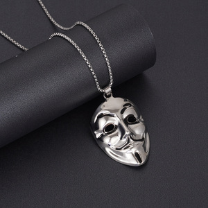 Collares de Moda Hip-hop <span class=keywords><strong>con</strong></span> Colgante de Máscara de Joker de V <span class=keywords><strong>para</strong></span> VENDETTA <span class=keywords><strong>para</strong></span> Hombre, Accesorios de Joyería - Product Image 3
