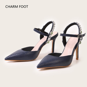 Sandalias de mujer 2023 nuevo verano moda europea y americana puntiagudas tacón fino una línea diamante brillante diamante serpiente alta <span class=keywords><strong>Hee</strong></span> - Product Image 3
