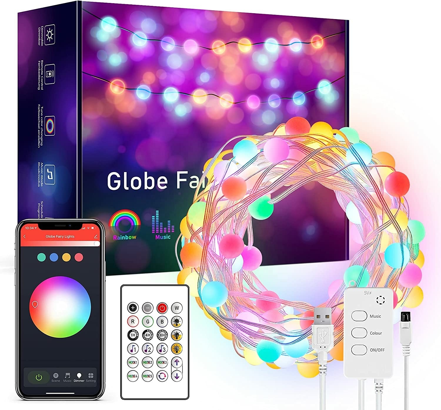 Large Christmas Bulb Lights USB Dream Color ICRGB String Lights Waterproof Fairy String Lights Halloween Courtyard Bedroom