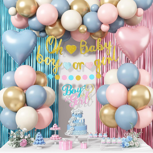 Set de Decoración con Globos para Fiesta de Revelación de Género, Globos de Látex Rosa, Azul y Dorado, Banner '<span class=keywords><strong>Oh</strong></span> Baby', Adorno para Pastel de Niño o Niña, Cortina de Flecos - Product Image 1