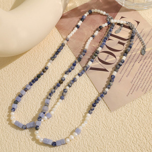 Collar de cuentas de piedra natural con forma geométrica, cadena larga de colores mezclados, joyería fina para uso diario para mujer XL303 - Product Image 2