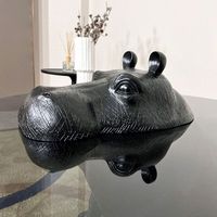 2025 prix usine conception animale Table à thé ronde salon moderne table basse hippopotame en verre trempé