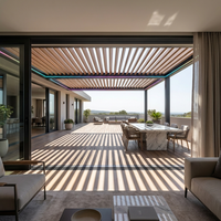Pergola motorisée à lames orientables, pergola extérieure moderne en aluminium imitation bois avec contrôle par application, éclairage RGB et capteur de pluie