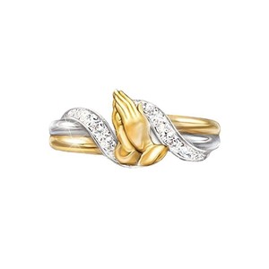 Bague de prière bicolore or et argent plaqué or 18 carats avec sertissage de diamants, cadeau de bénédiction, bijoux - Product Image 3