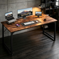 Bureau d'ordinateur en bois d'ingénierie antique pour bureau à domicile, avec cadre en métal brun rustique, idéal pour l'étude
