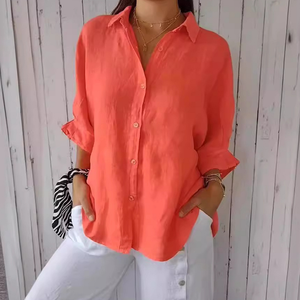 Blusa Holgada para Mujer Talla Grande, con Lazos en la Espalda, Hombros Caídos, Manga Tres Cuartos Ancha, Estilo Minimalista, Casual, para Oficina, Uso Diario - Product Image 2