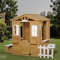 Maison de jeu extérieure en bois écologique avec fenêtres de porte de chalet et boîte aux lettres pour enfants de 3 à 6 ans