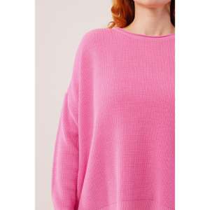 Suéter de Punto Casual Rosa para Mujer, Decoración a Rayas, Cierre de Botón, Logotipo Frontal, Invierno, Venta al por Mayor, Tejido Acanalado, Abertura Lateral Corta - Product Image 3