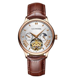 Multifunctional waterproof engraved <b>automatic</b> mechanical <b>watch</b>, cool black <b>skeletonized</b> calendar <b>watch</b> - Product Image 6