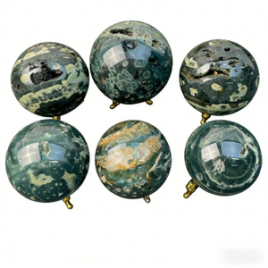 Esfera de <span class=keywords><strong>Jaspe</strong></span> Oceánico de Cristal Natural de Alta Calidad con Drusa para Decoración y Regalo - Product Image 6