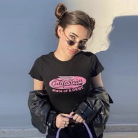 Top corto de algodón con estampado personalizado para mujer, camiseta de manga corta con logo para verano