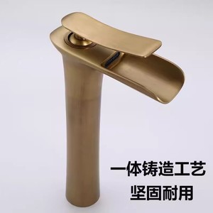 现代风格黄铜瀑布式浴室水槽龙头，台面安装式单孔冷热水面盆龙头，陶瓷阀芯 - Product Image 6