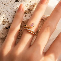Nouvelle bague pour femme en zircon rose, fleur de tulipe, plaquée or, ajustable, bijoux floraux tendance, cadeau