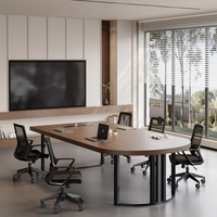 Table de conférence moderne en bois massif avec plateau en acier, longueur personnalisable, pour salle de réunion