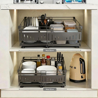 Organisateur de placard extensible et réglable, étagère coulissante adhésive pour sous l'évier, placard, garde-manger